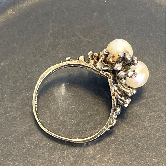 Sterling Silver Gold Plate Joseph Esposito Birds Nest Ring Duo Pearl Sz 6.5 VTG - Picture 10 of 14